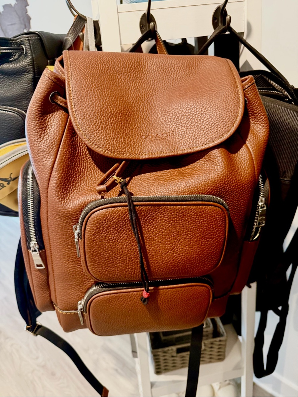 Coach Cognac Pebbled Leather Drawstring Backpack
